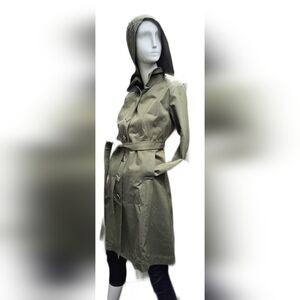 Blue Sky Waxed Cotton Forest Green Coat. Button Down, Belted, Small,